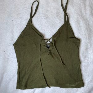 Topshop Olive Green Tie-Up Crop Top